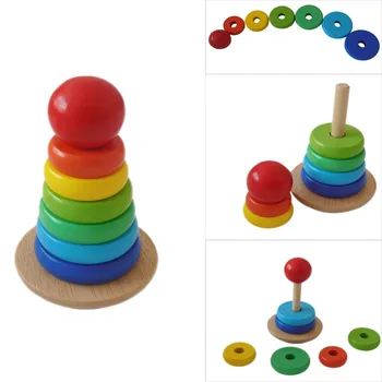 Montessori rotaļlietas izglītojošās koka rotaļlietas Bērnu montessori materiāli pirmsskolas Kraušanas Kaudze uz Augšu Rainbow Tower Gredzenu Rotaļlietas L918