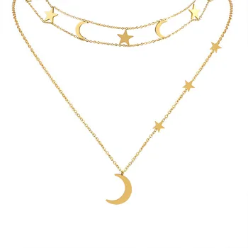 Moon Star sānslīdi kaklasaite Kaklarota Nerūsējoša Tērauda Kārtojumu Kaklarotas ar Mēness Zelta Pārklājumu Kaklarotas Sieviete Rotaslietas Romantisku Dāvanu YCHM