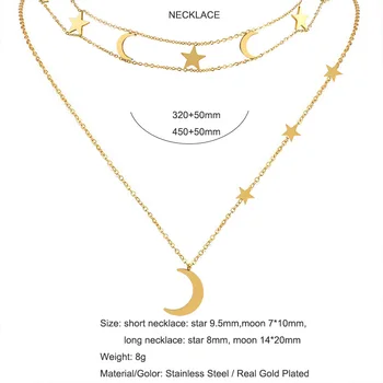 Moon Star sānslīdi kaklasaite Kaklarota Nerūsējoša Tērauda Kārtojumu Kaklarotas ar Mēness Zelta Pārklājumu Kaklarotas Sieviete Rotaslietas Romantisku Dāvanu YCHM