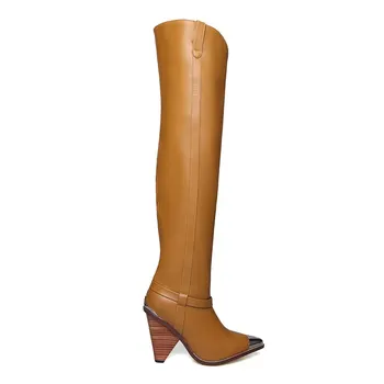MORAZORA Plus lieluma 34-45 Īstas ādas sieviešu modes zābaki botas augstiem papēžiem virs ceļgala zābaki sieviešu rudens ziemas zābaki
