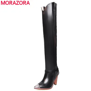 MORAZORA Plus lieluma 34-45 Īstas ādas sieviešu modes zābaki botas augstiem papēžiem virs ceļgala zābaki sieviešu rudens ziemas zābaki