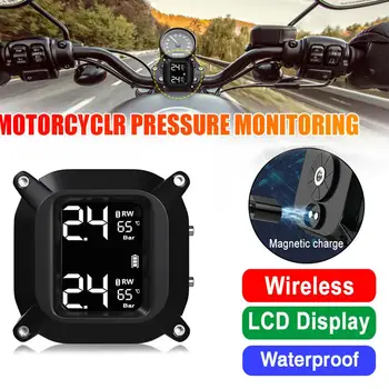 Motociklu TPMS Riepu Spiediena Monitoringa Sistēma, 2 Ārējo Sensoru Bezvadu LCD Displejs Reālā Laika Riepu Spiediena trauksmes Signalizācijas Sistēma