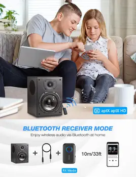 MPOW Modernizētas Bluetooth 5.0 Raidītājs Uztvērējs 2-in-1 Bluetooth Adapteris ar aptX HD Audio SR8675 Dual Link Auto/Mājas TV