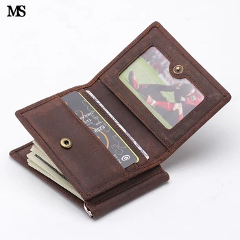 MS Vintage Dizaina Carzy Zirgu dabiskās Ādas, Biznesa Vīriešu Slim Bifold Kabatas ID kredītkaršu Gadījumā Nauda Klipu Hasp Seifs K135