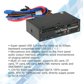 Multi-Funkcijas USB 3.0 Centrmezgls, eSATA Ports, Iekšējā Karšu Lasītājs Paneļa Mediju Priekšējā Paneļa Audio, lai SD, MS, CF TF M2 MMC Atmiņas Kartēm