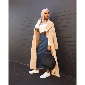 Musulmaņu Abaya Sieviešu Džinsa Dubaija Ilgi Zīmuli Svārki Kleita, Hijab Turku Islāma Apģērba Augsta Vidukļa Femme Maxi Arābu Bodycon Svārki