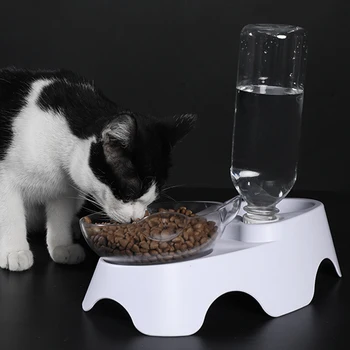 Mājdzīvnieku Kaķi Slīpā Dubultā Bļoda Ar Turētāju Anti-Slip Kaķu Barība Trauciņā Pet Pakārtotā Ūdens Bļoda Ideāls Kaķiem Un Maziem Suņiem Piederumi