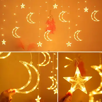 Mēness Zvaigžņu Ziemassvētku Vainags LED Aizkaru Lāsteku Stīgu Gaismas ES/220V 3.5 m Iekštelpu LED Puse Dārza Skatuves Āra Dekoratīvie Light