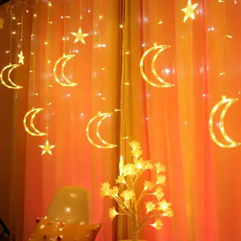 Mēness Zvaigžņu Ziemassvētku Vainags LED Aizkaru Lāsteku Stīgu Gaismas ES/220V 3.5 m Iekštelpu LED Puse Dārza Skatuves Āra Dekoratīvie Light