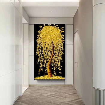 Mūsdienu Zelta Naudas Koks Eļļas Gleznu Audekla Lapas Art Sienas Attēlu Ziemeļvalstu Drukāt Guļamistaba, Viesistaba, Mājas Dekoru Plakātu Māksla