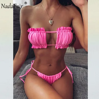 Nadafair Vasaras Sexy Sievietes Bikini Komplekts Pārsējs Divas Gabals Push Up Peldkostīmi 