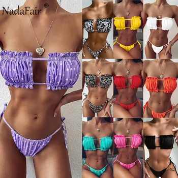 Nadafair Vasaras Sexy Sievietes Bikini Komplekts Pārsējs Divas Gabals Push Up Peldkostīmi 