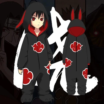 Naruto Akatsuki Anime pidžamu Uchiha Itachi Onesies Halloween Cosplay Kostīms Pieaugušajiem Bērniem Jumpsuits Flaneļa Mājas Sleepwear