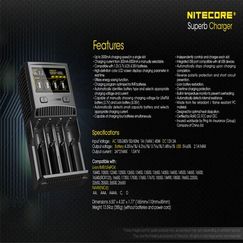 NITECORE SC4 Akumulatora Lādētājs Saprātīga Ātrāku uzlādi ar 4 Slotiem 6A Izejas Saderīgu IMR 18650 14450 16340 AA Baterijas