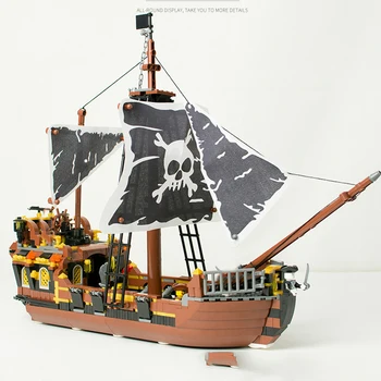 Noliktavā Radītājs Karaliste Temestuous Viļņi Pirātu Kuģis KM 1344Pcs Idejas Modeli, Celtniecības Bloki, Ķieģeļi QL1803 QL1801 QL1802 QL1804
