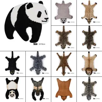 Nordic Style Cute Dzīvnieku Iespiesti Paklāju Panda Leopard, Tiger Iespiesti Žirafe, Lauva Formas Mākslīgās Ādas Paklāju Plīša Pretslīdes Paklājs