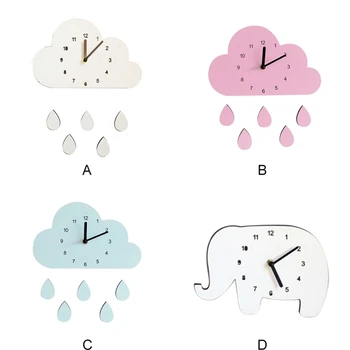Nordic style koka karikatūra mākonis zilonis lāse-veida pulkstenis, bērnu rotaļu istaba gudrs sienas pulkstenis mājas rotājumi