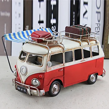 Nostalgic Vintage Autobusu Modelis, Metāla Automašīnu Figūriņas, Ar Vainagu Māju Apdare, Dekoratīvi Autobusu Rotājumi Darbvirsmas Dekori Bērnu Rotaļlietu