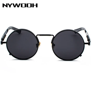 NYWOOH Vintage Apaļas Saulesbrilles Vīriešiem, Sievietēm Gothic Steampunk Saules Brilles Metāla Tvaika Punk Hip Pop Sunglass