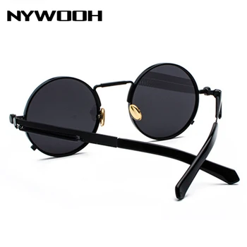 NYWOOH Vintage Apaļas Saulesbrilles Vīriešiem, Sievietēm Gothic Steampunk Saules Brilles Metāla Tvaika Punk Hip Pop Sunglass