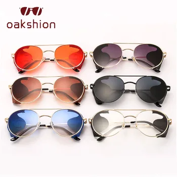 Oakshion Retro Steampunk Saulesbrilles Sievietēm, Vīriešiem, Metālu, Punk, Saules Brilles Vintage Ādas Sānu Vairogs Kārta Slīpuma Brilles UV400