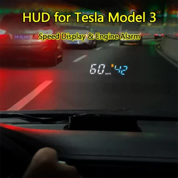 OBD2 II HUD Auto Displejs Tesla Modle 3 Head-Up Displejs Hud Displejs ātruma pārsniegšanas Brīdinājuma Vējstikla Projektoru, Signalizācijas Sistēmas, Auto