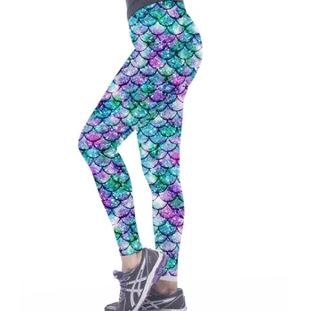 OGKB Stulpiņi Sieviešu Modes Cosplay Dzīvnieku Sporta Gothic Bikses 3D Krāsu Iespiests Zivju Mēroga Sieviešu Zeķes Fitnesa
