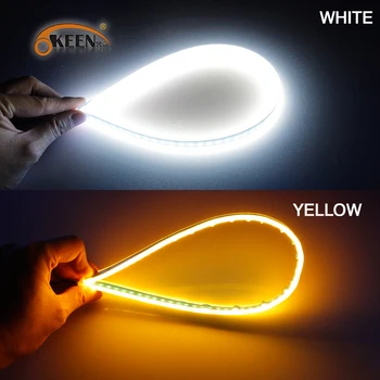 OKEEN 2gab Elastīgu Auto DRL LED Dienas Gaitas Lukturi balts ar Dzeltenu Sērijveida Rokasgrāmata Pagrieziena Signālu gaismas, Lukturu