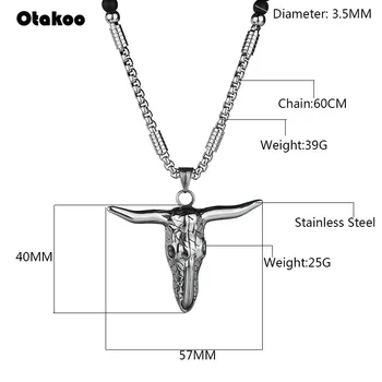 Otakoo Jauns Dizains Black Vīriešu piespraudes, Kaklarota, 3,5 MM akmens lodītes ar Buffalo Galvaskausa šarmu, kulons, kaklarota, Modes Rotaslietas