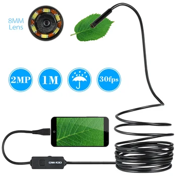 OWSOO 6 LED 8MM Objektīvs 720P Endoskopu, IP67 Waterproof Pārbaudes Borescope USB Vadu Čūska Caurules Kamera Android Viedtālrunis