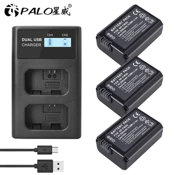 PALO 2000mAh NP-FW50 NP FW50 Kameru Baterijas + LCD Dual USB Lādētājs Sony Alpha a6500 a6300 a6000 a5000 a3000 NEX-3 a7R