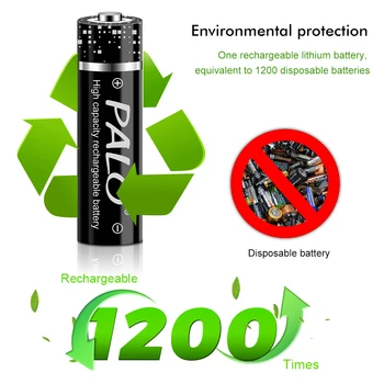 PALO Jaunu 1,5 V AA Litija jonu Uzlādējamas Baterijas 2800mWh AA 1,5 V litija Batteria Akumulatora Lādētājs Tālvadības Rotaļlieta Flashligh