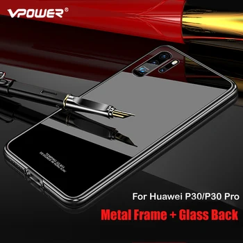Par Huawei P30 Gadījumā P30 Pro Metāla rāmis + Rūdīts Stikls Gadījumos, Ja Krāsains Gluda Aizmugurējā Vāciņa P 30 Pro mate 20 pro metāla korpusu