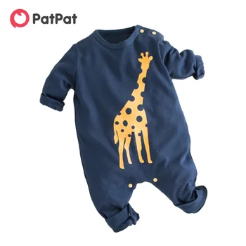 PatPat ir 2021. Jaunas Ielidošanas Rudens un Ziemas Bērnu Žirafe Drukāt Ilgtermiņa piedurknēm Jumpsuit Baby Toddler Zēns Vienu Gabalu Zīdaiņu Apģērbu
