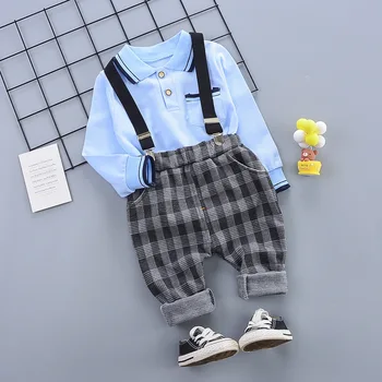 Pavasara Bērnu Drēbes Uzvalku Puika Meitenes Gadījuma T-Krekls Režģi (Dungriņi) 2gab/komplekti Toddler Kokvilnas Apģērbu Zīdaiņiem Treniņtērpi