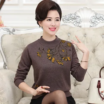 Pavasara Jauns Džemperis Sieviete Adīt Topi 2019 Sieviešu Gadījuma Augstu Uzrullētu Apkakli Plus Lieluma Džemperis Mujer Vintage Folral Dimantu Džemperi