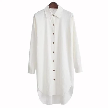 Pavasara jaunu cieto krāsu garām piedurknēm krekls liela izmēra vaļēju balto garo kreklu, svārki sieviešu jaka dd60