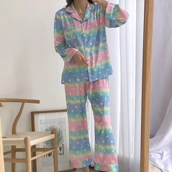 Pavasara Rudens Pidžamas Komplekti Sievietēm, Kas Zīda Satīna Garām Piedurknēm Mājas Apstākļos, Dāmas Pijama Mujer Topi+Bikses Sleepwear Feminino Mājas Drēbes