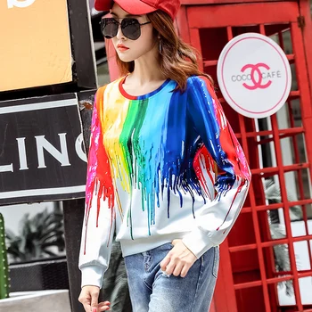 Pavasara Rudens Sieviešu Krekls Street Wear Multicolor Poliestera O-veida kakla Džemperi ar garām Piedurknēm Topi, Krekli