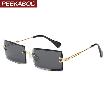 Peekaboo zelta taisnstūra formas saulesbrilles bez apmales sievietēm zelta bezrāmju metāla, saules brilles vīriešiem laukuma brūns vasarā uv400 vairumtirdzniecība