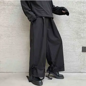 Personalizētu pārsējs plata kāja tumši melna zaudēt Yamamoto stila rudens bikses vīriešu dizaina jaunu gadījuma hem bikses