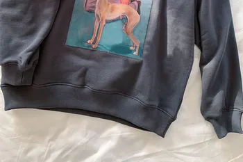 Pet Suns Modelis Sieviešu Krekls ar garām Piedurknēm Zaudēt Divas Krāsas O-veida kakla Gadījuma Puloveri