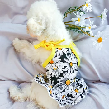 PETCIRCLE Suņa Kucēns Drēbes Black Daisy Ziedu Lelle Krekls&Veste Fit Mazs Suns Pet Cat Pavasara &vasaras Cute Pet Kostīms Suņu Apģērbi