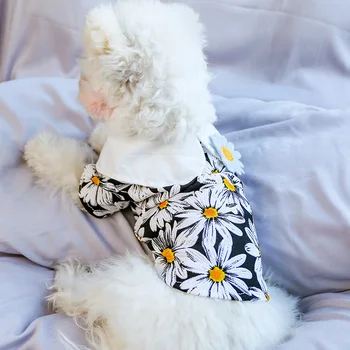 PETCIRCLE Suņa Kucēns Drēbes Black Daisy Ziedu Lelle Krekls&Veste Fit Mazs Suns Pet Cat Pavasara &vasaras Cute Pet Kostīms Suņu Apģērbi
