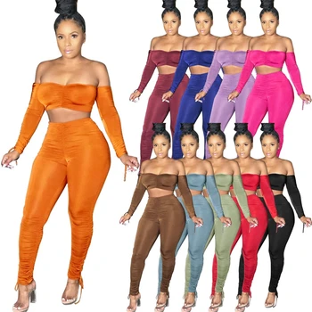Pie Pleca Sexy Divas Gabals, kas Sieviešu Apģērbu Aukliņu Kultūraugu Top Kaudzē Bikses Komplekts Slim Bodycon 2 Gabals Klubu Tērpi Sievietēm