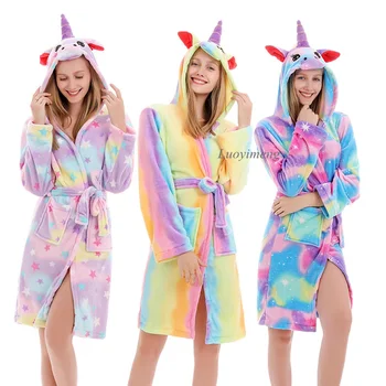 Pieaugušajiem Dzīvnieku Vannas Drēbes Flaneļa Sleepwear Sieviešu, Vīriešu Peldmētelis Naktskrekls Mātes-bērna Unicorn Drēbes, Ziemas Unicorn Sieviešu Pidžamas