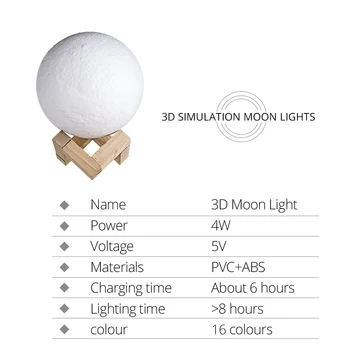 Pieskarieties Sensora Gaismas Gultas Lampa USB 3D Drukas Mēness Lampiņa Iedegas Guļamistaba Romantisks Galda Lampas 2/16 Krāsu Mainīt Mājas Dekori