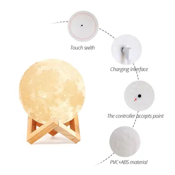 Pieskarieties Sensora Gaismas Gultas Lampa USB 3D Drukas Mēness Lampiņa Iedegas Guļamistaba Romantisks Galda Lampas 2/16 Krāsu Mainīt Mājas Dekori