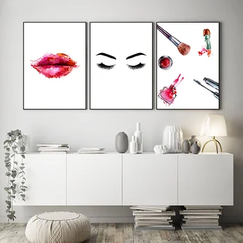 Plakātu Mūsdienu Modes Sieviešu Lūpu Spīdums Sexy Lūpām Curl Skropstas Uzacis Audekla Apgleznošana Sienu Art Print Attēlus, kas Par Meiteni Istabā