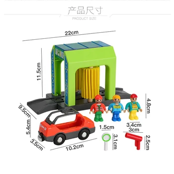 Plastmasas Auto Mazgāšana Istabas Dzelzceļa Automašīnu Uzstādīts Vilciena Sliežu Rotaļu elements, Kravas automašīnu Komplekts Saderīgs Koka Sliežu Bērnu Puzzle Rotaļu Automašīnu